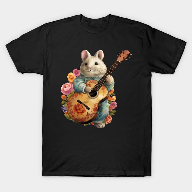 Chinchilla Playing Guitar Floral T-Shirt by EVCO Smo